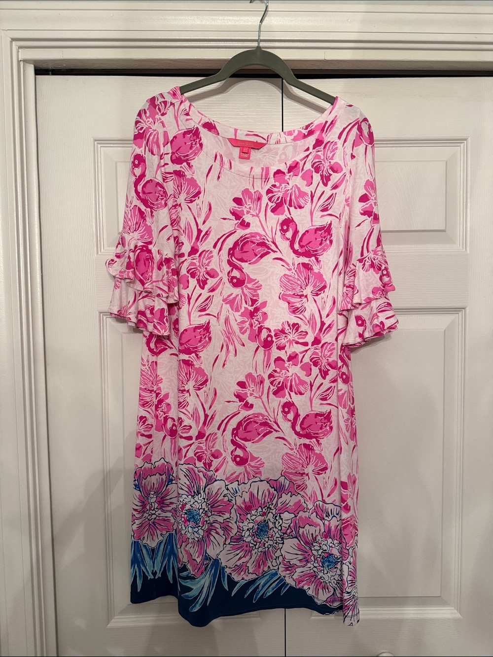 Lilly Pulitzer Pink Floral Midi Dress with Blue Border